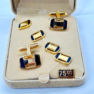 Perry Ellis, Vintage Gold And Black Cufflinks And Tuxedo Buttons, IOB
